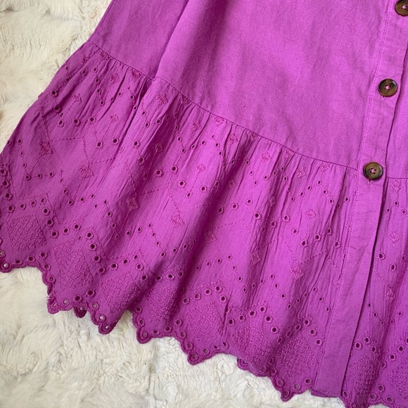 Old Navy purple button front eyelet hem midi dress - Picture 3 of 7